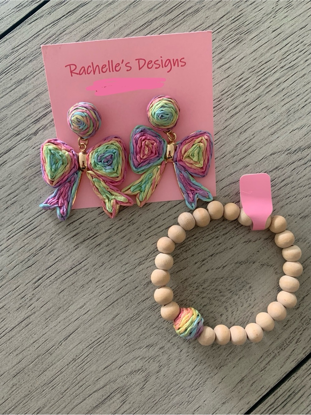 Handmade~ Super cute Bow Earrings & Bracelet Set - Pastel Multicolor